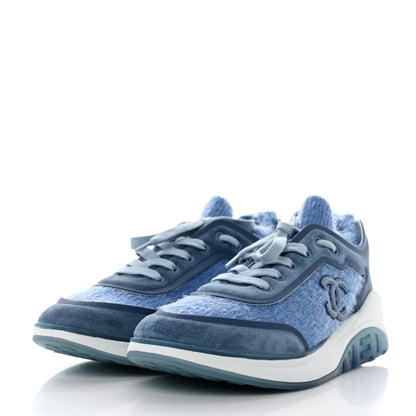 Chanel Suede Calfskin Stretch Fabric CC Sneakers 40 Light Blue 3 of 7