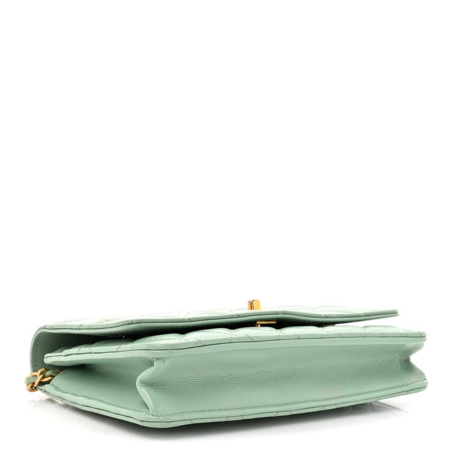 Shiny Calfskin Quilted Metal Top Handle Wallet On Chain WOC Light Green