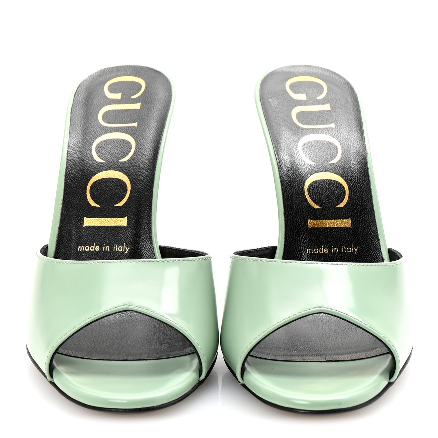 Polished Calfskin Scarlet Mid Heel Slide Sandals 37 Aqua Green