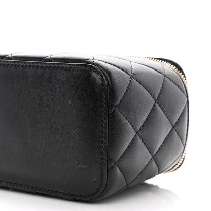 Chanel Lambskin Quilted Pearl Crush Small Vanity Case With Chain Black 10 of 11