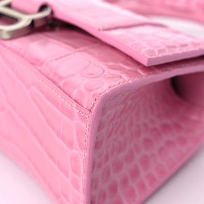 Balenciaga Shiny Calfskin Crocodile Embossed Hourglass Top Handle Bag XS Pink 9 of 12