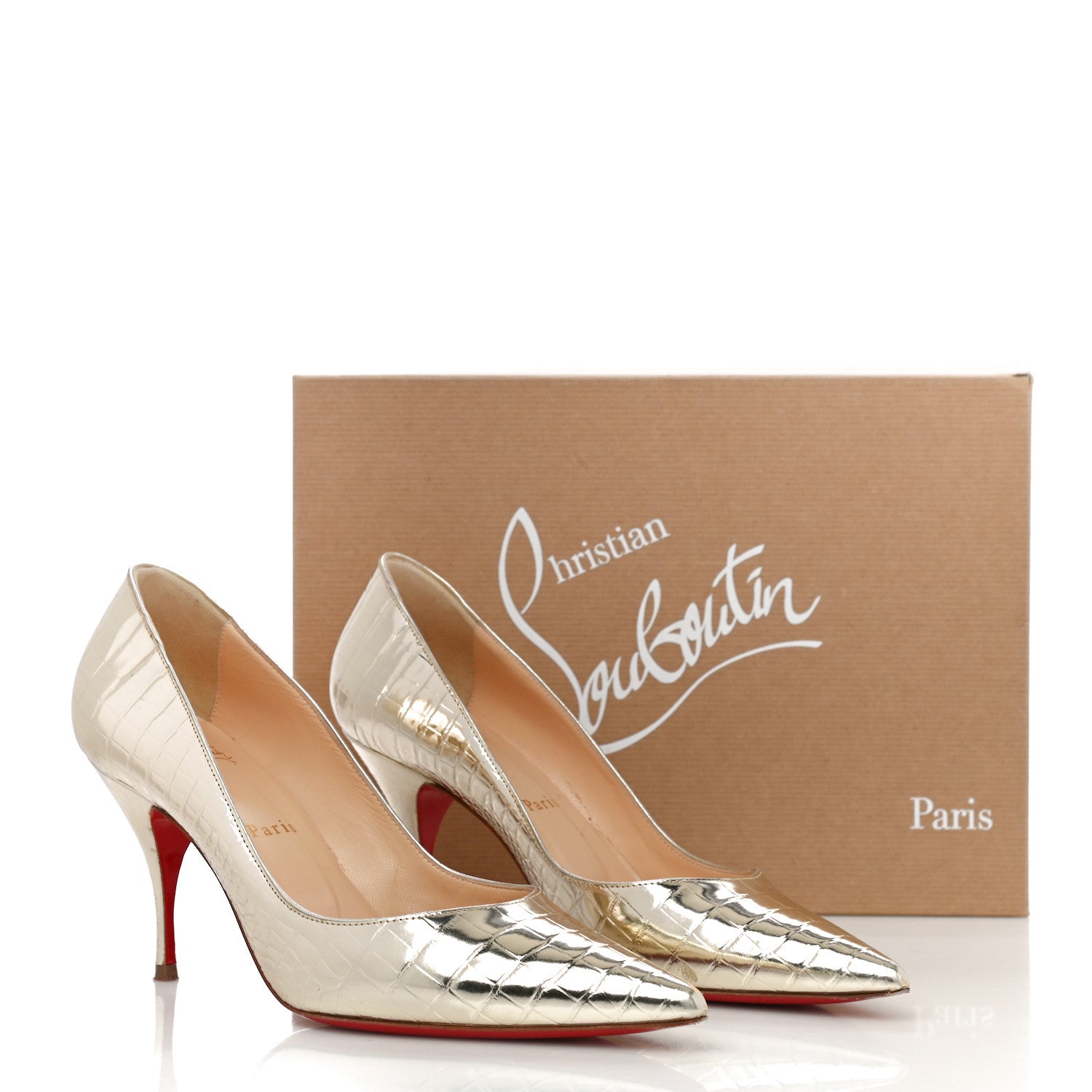 Christian Louboutin Metallo Cocco Clare 80 Pumps 38 Platine 10 of 10