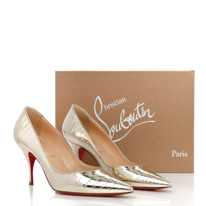 Christian Louboutin Metallo Cocco Clare 80 Pumps 38 Platine 10 of 10