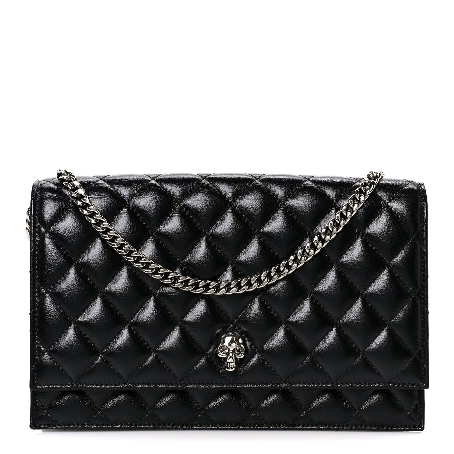 Calfskin Quilted Medium Skull Chain Crossbody Bag Black