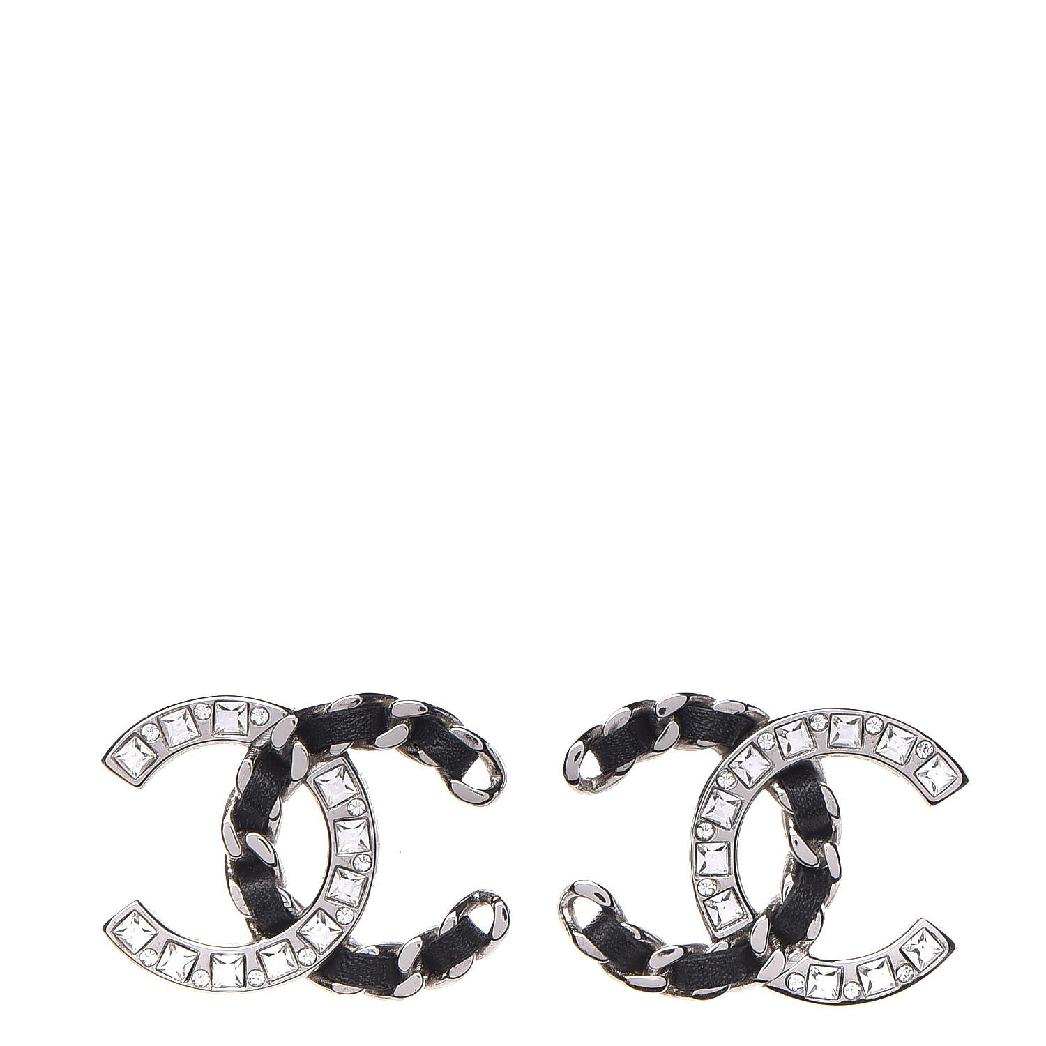 Chanel Crystal Lambskin CC Earrings Silver Black 1 of 5