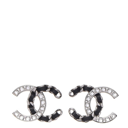 Chanel Crystal Lambskin CC Earrings Silver Black 1 of 5