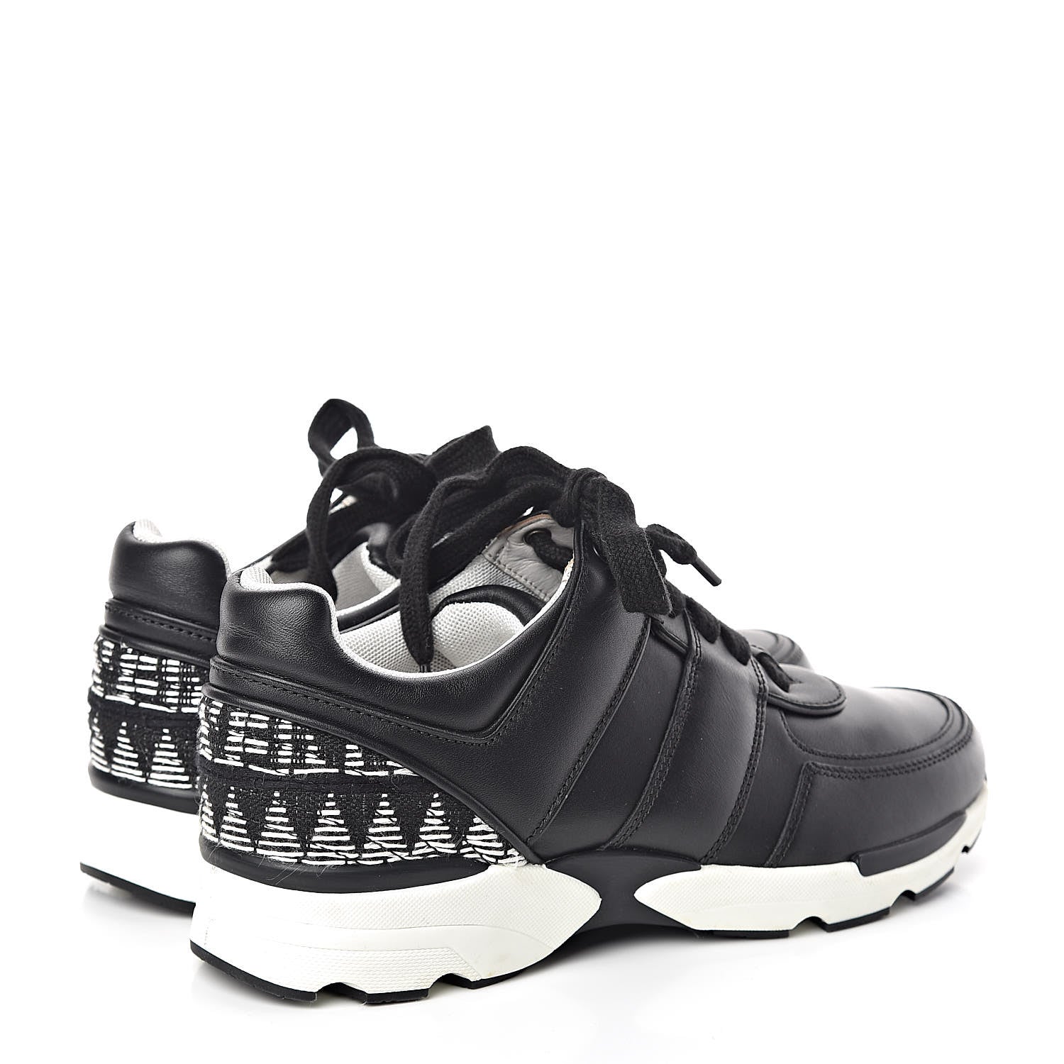 Chanel Calfskin Tweed CC Sneakers 37 Black White 4 of 8