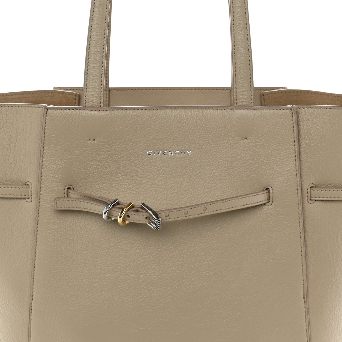 Calfskin Voyou Medium North South Tote Natural Beige