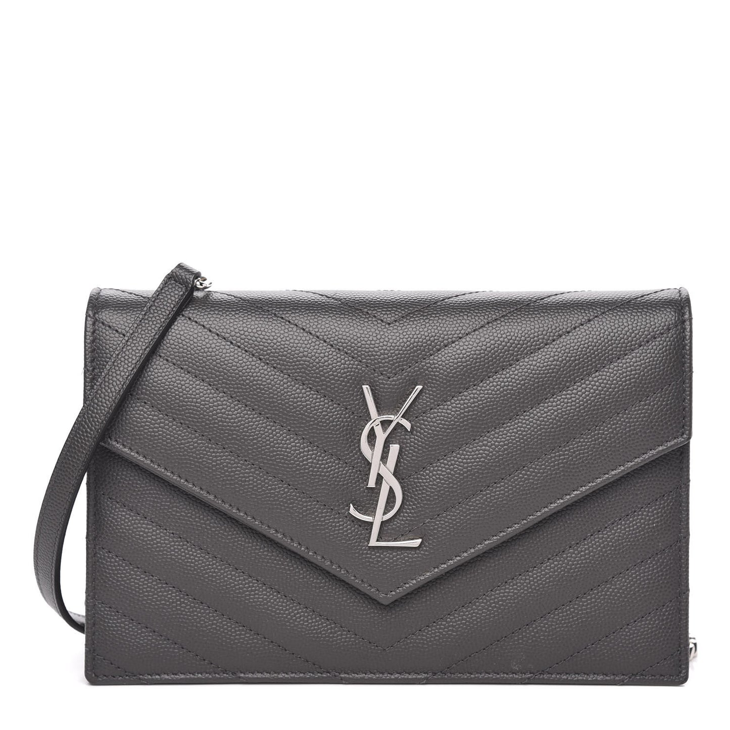 Grain De Poudre Matelasse Chevron Monogram Envelope Chain Wallet Dark Smog