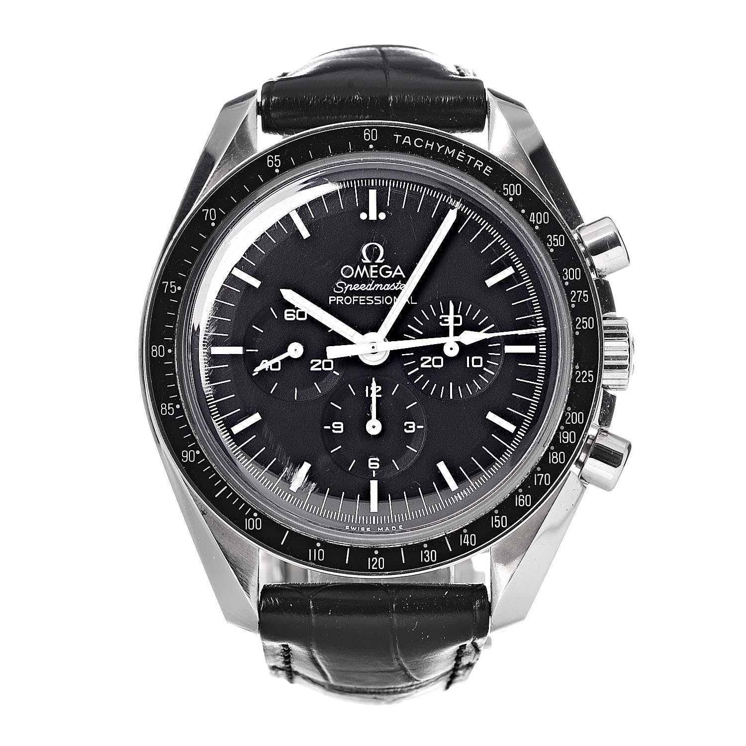 Omega Stainless Steel Alligator 42mm Speedmaster Moonwatch Professional Chronograph Manual Winding Watch Black 311.33.42.30.01.001 1 of 17