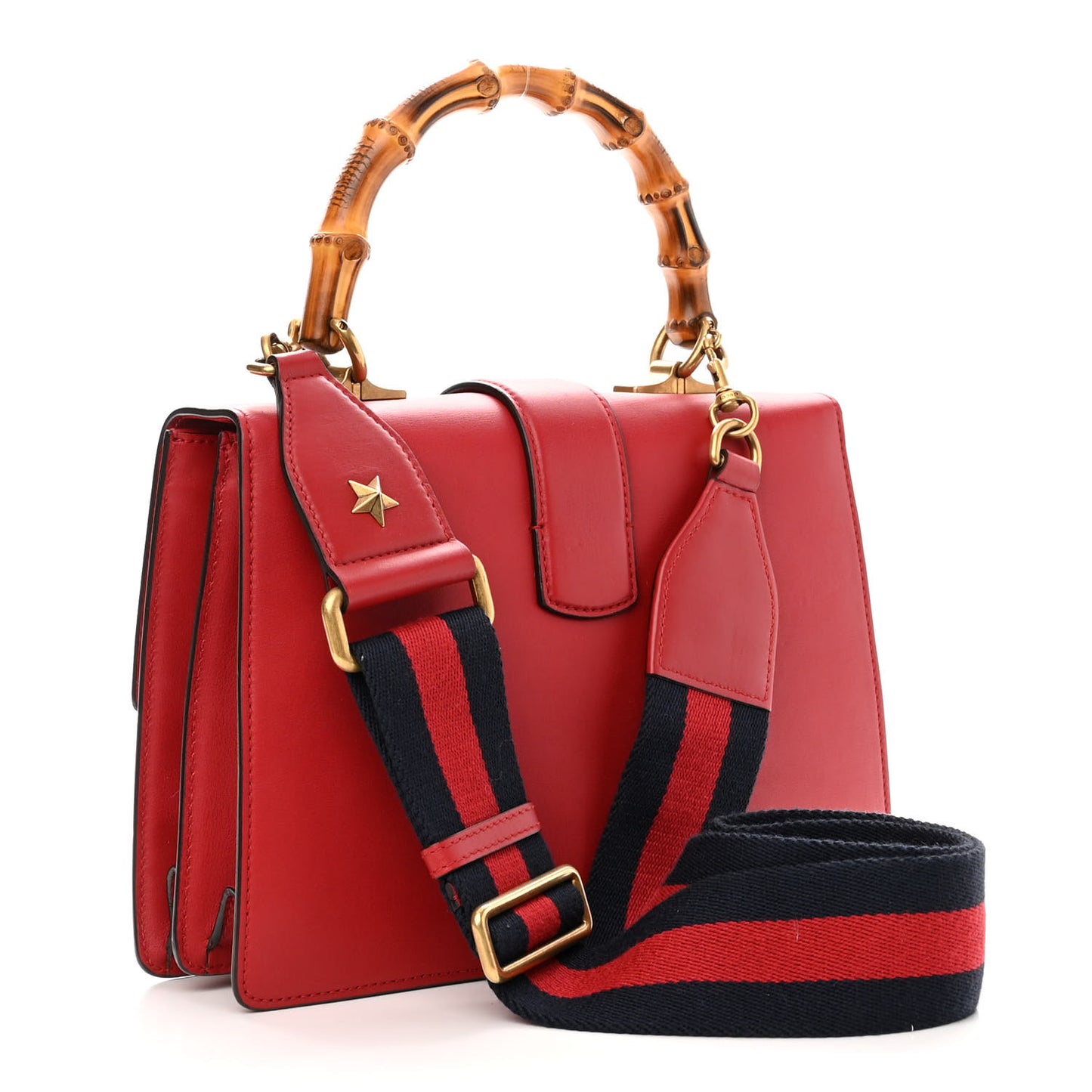 Moon Calfskin Web Medium Dionysus Bamboo Top Handle Bag Hibiscus Red