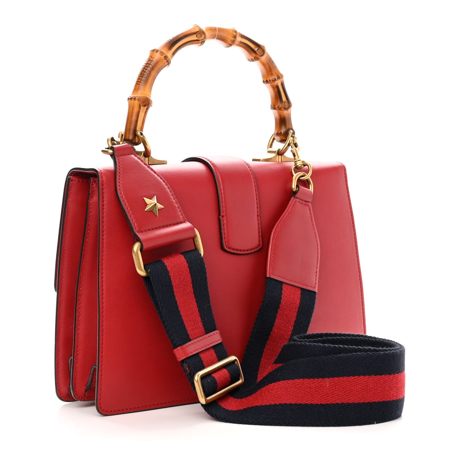 Gucci Moon Calfskin Web Medium Dionysus Bamboo Top Handle Bag Hibiscus Red 3 of 12