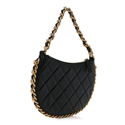 Chanel Shiny Crumbled Lambskin Quilted Round Small CC Hobo Black 3 of 10