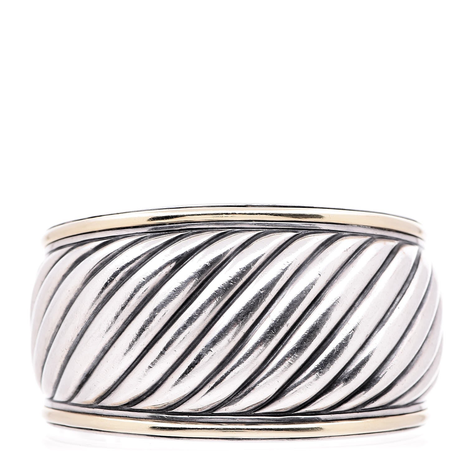 David Yurman Sterling Silver 18K Yellow Gold 41mm Sculpted Cable Cuff Bracelet 1 of 8