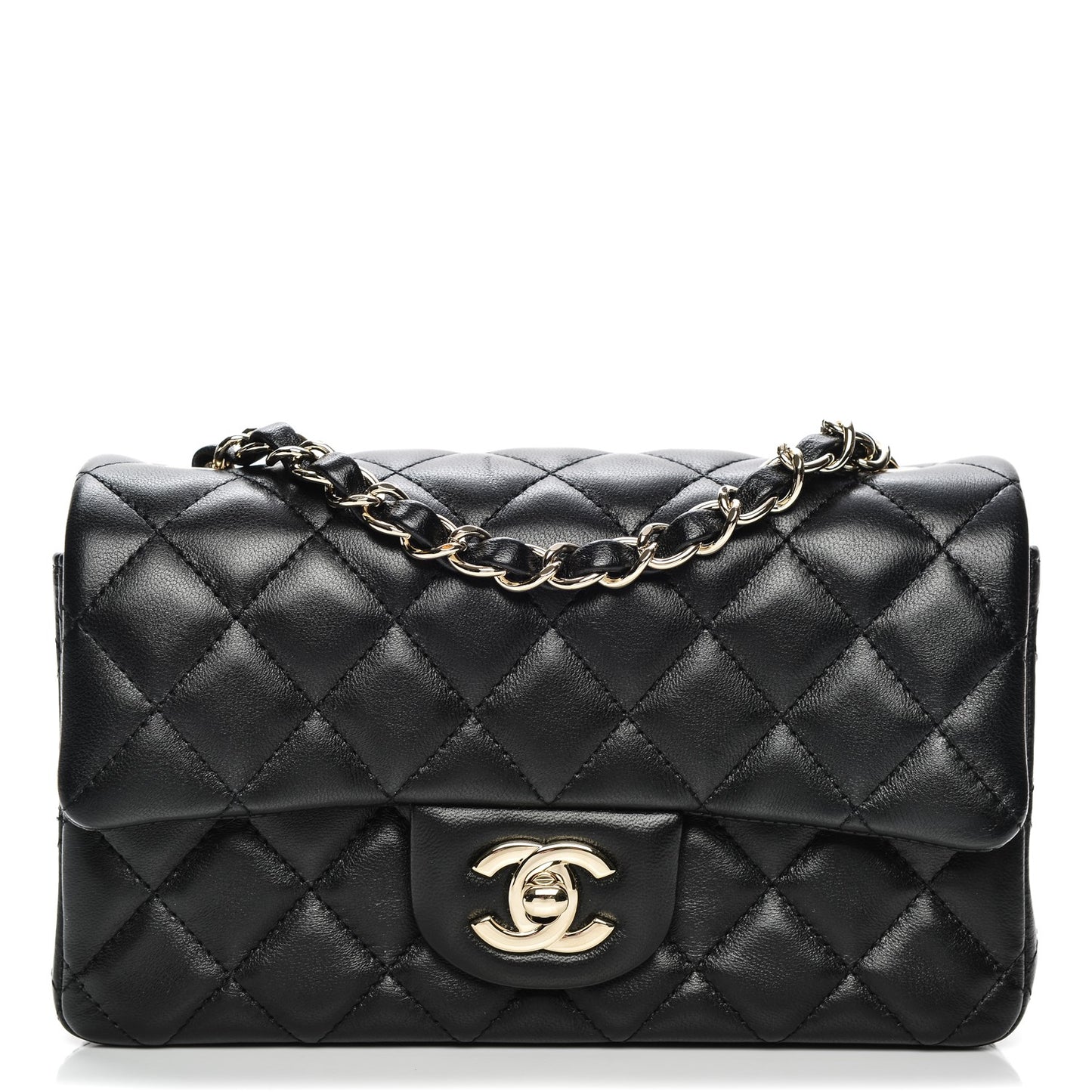 Lambskin Quilted Mini Rectangular Flap Black