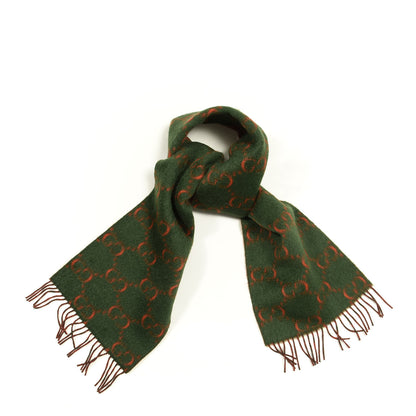 Gucci Wool Alpaca GG Monogram Big GG Rock Scarf Green Red 1 of 4