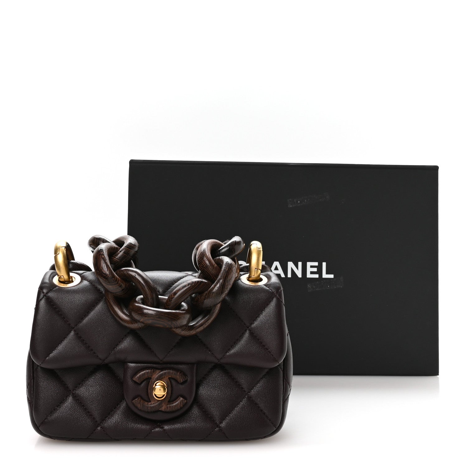 Chanel Lambskin Wenge Quilted Mini Fashion Wood Square Flap Dark Purple 10 of 10