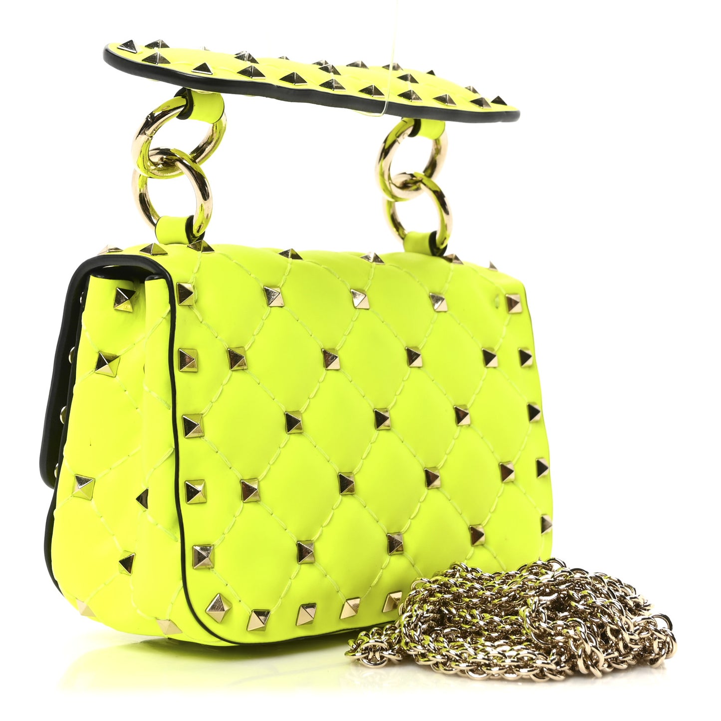 Calfskin Micro Rockstud Spike Shoulder Bag Lime