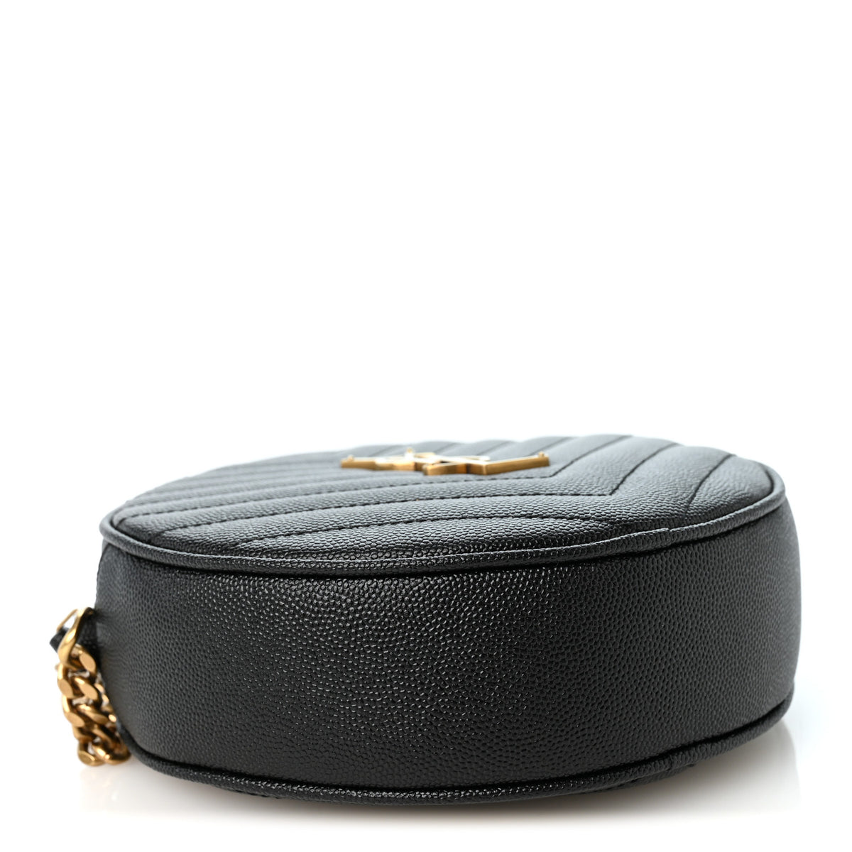 Saint Laurent Grain De Poudre Matelasse Chevron Quilted Round Vinyle Camera Bag Black 4 of 9