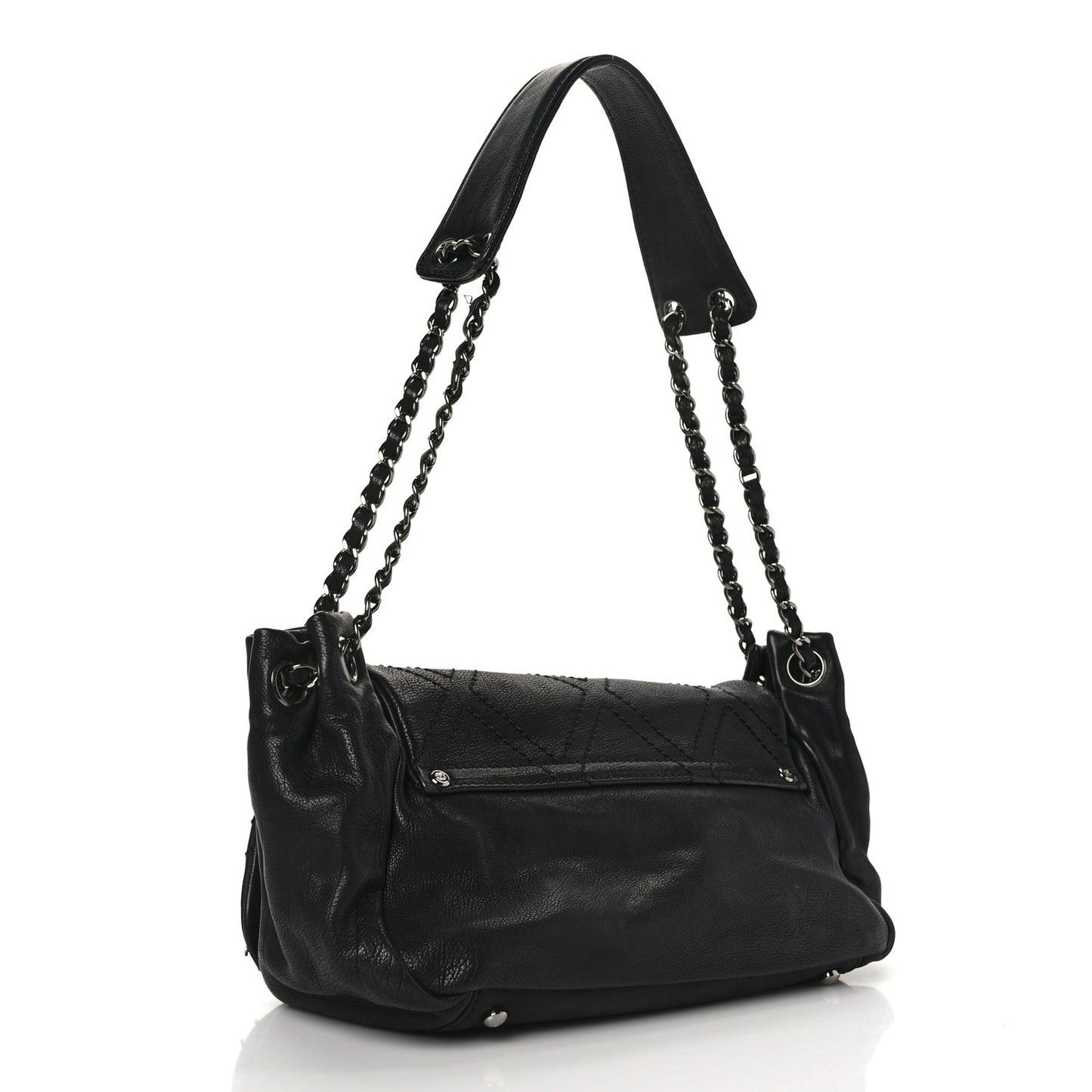 Calfskin Diamond Stitch Accordion Flap Black