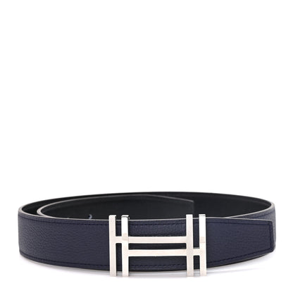 Hermes Box Togo 32mm Au Carre H Belt 80 32 Black Bleu Nuit 1 of 5