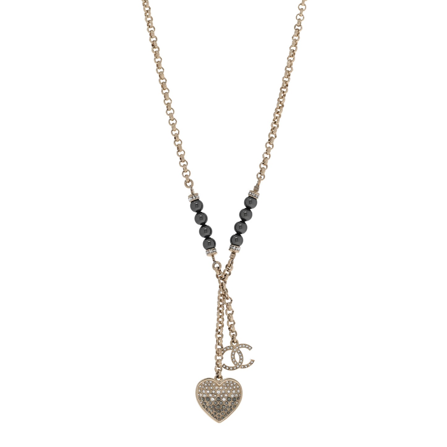 Resin Crystal Bead CC Heart Necklace Black Gold