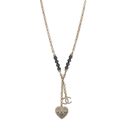 Chanel Resin Crystal Bead CC Heart Necklace Black Gold 3 of 10