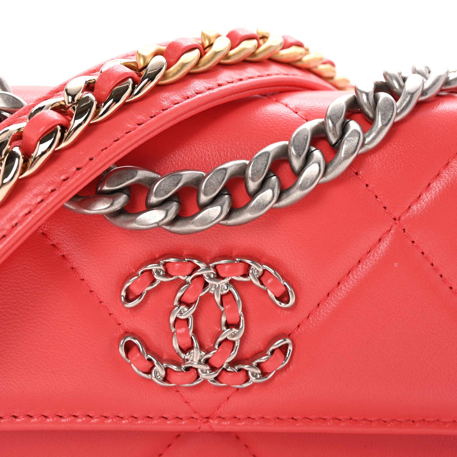Chanel Lambskin Quilted Chanel 19 Flap Phone Holder With Chain Coral 9 of 11