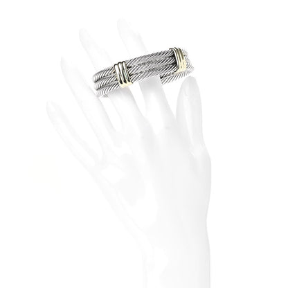 David Yurman Sterling Silver 14K Yellow Gold 3-Row Station Cable Bracelet 2 of 4