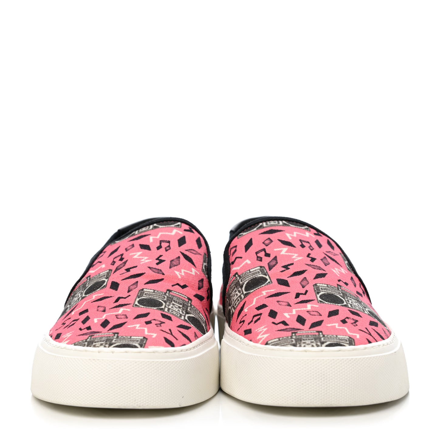 Canvas Radio Print Mens Venice Slip On Sneakers 43.5 Pink Black White