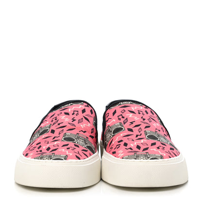 Saint Laurent Canvas Radio Print Mens Venice Slip On Sneakers 43.5 Pink Black White 2 of 4
