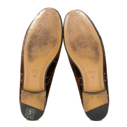 Gucci Velvet GG Monogram Horsebit Womens Jordaan Loafers 38 Brown Black 6 of 10