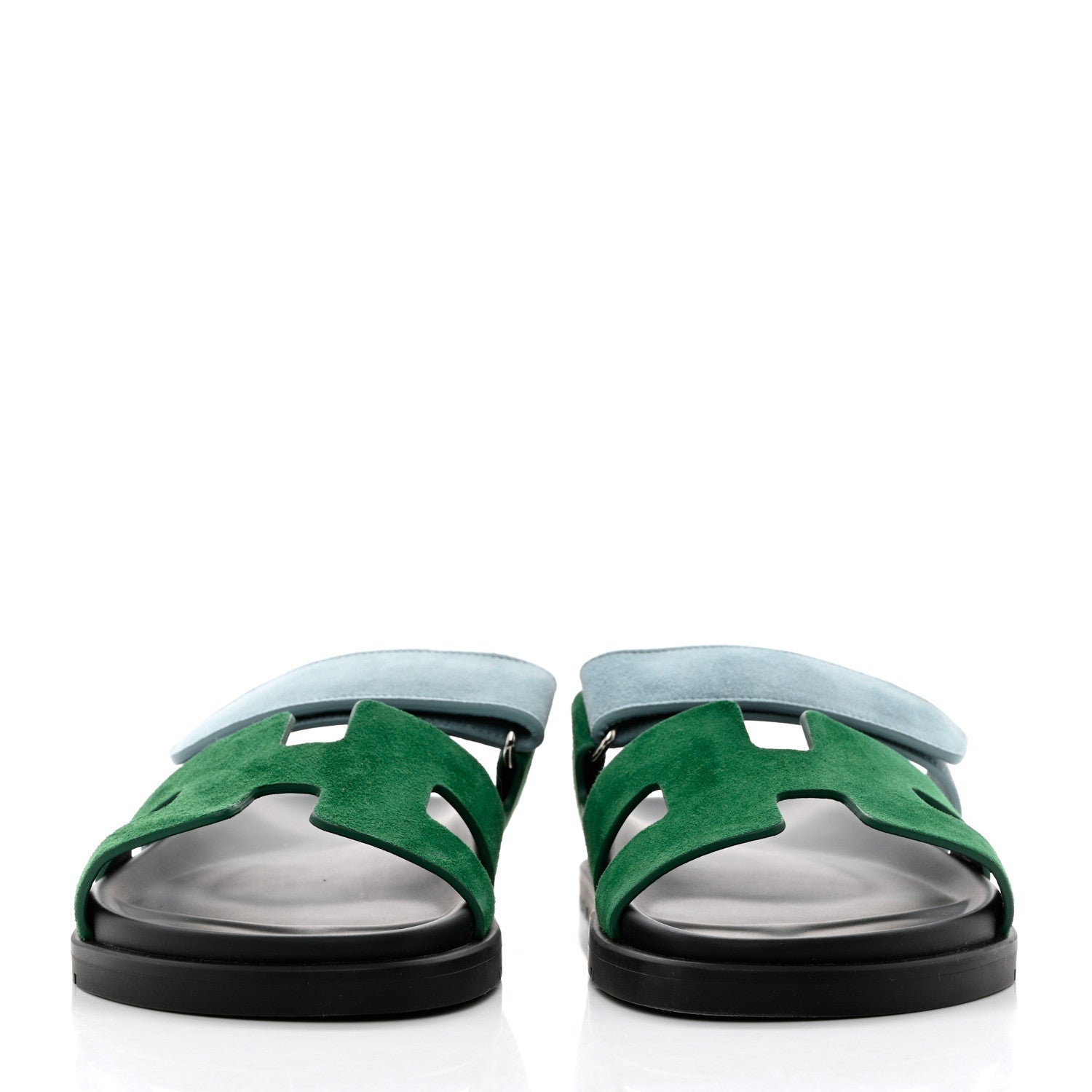 Hermes Suede Goatskin Womens Chypre Sandals 39 Vert Cactus Vert d'eau 2 of 9