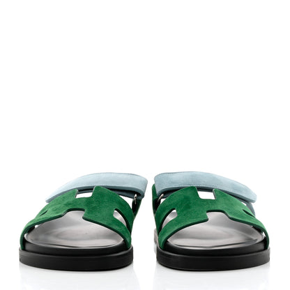 Hermes Suede Goatskin Womens Chypre Sandals 39 Vert Cactus Vert d'eau 2 of 9