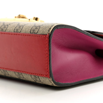 Gucci GG Supreme Monogram Calfskin Small Padlock Shoulder Bag Beige Hibiscus Red New Rosette 10 of 14