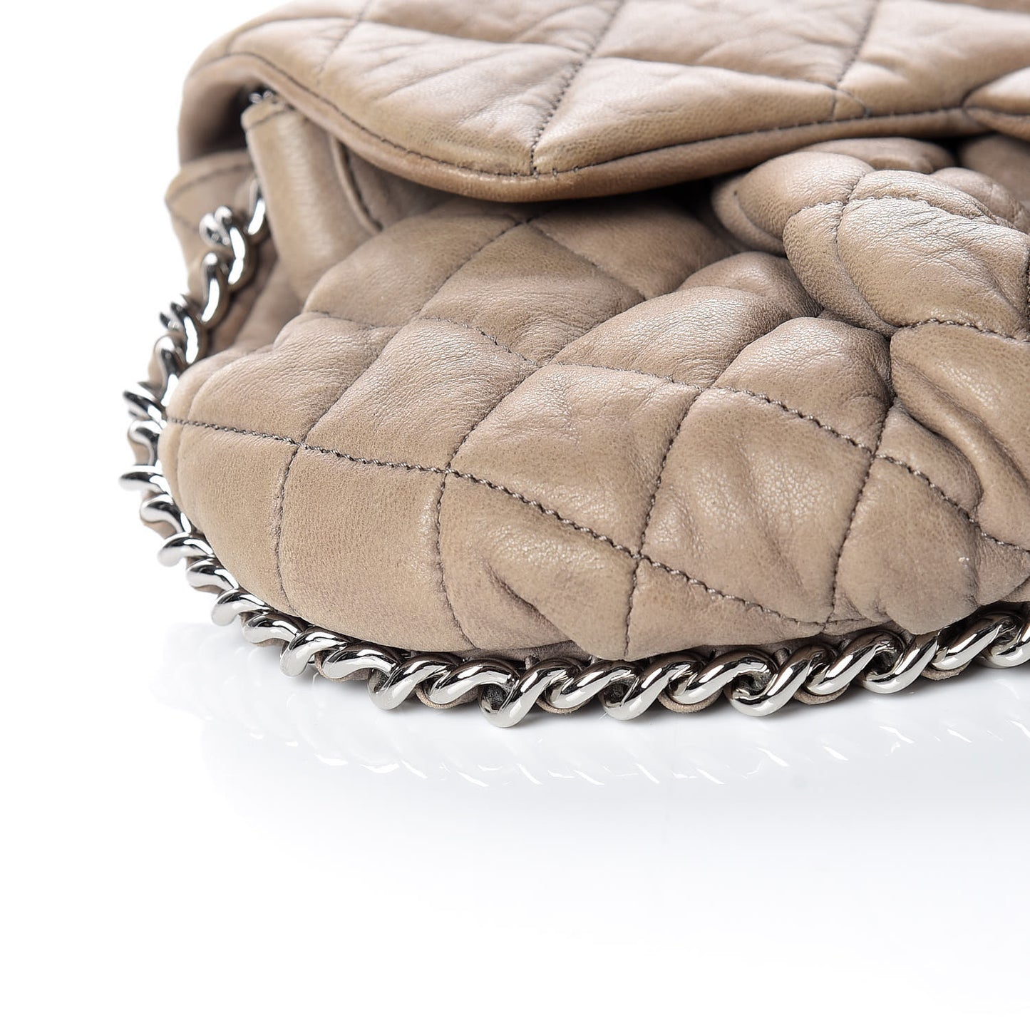 Washed Lambskin Quilted Medium Chain Around Messenger Taupe
