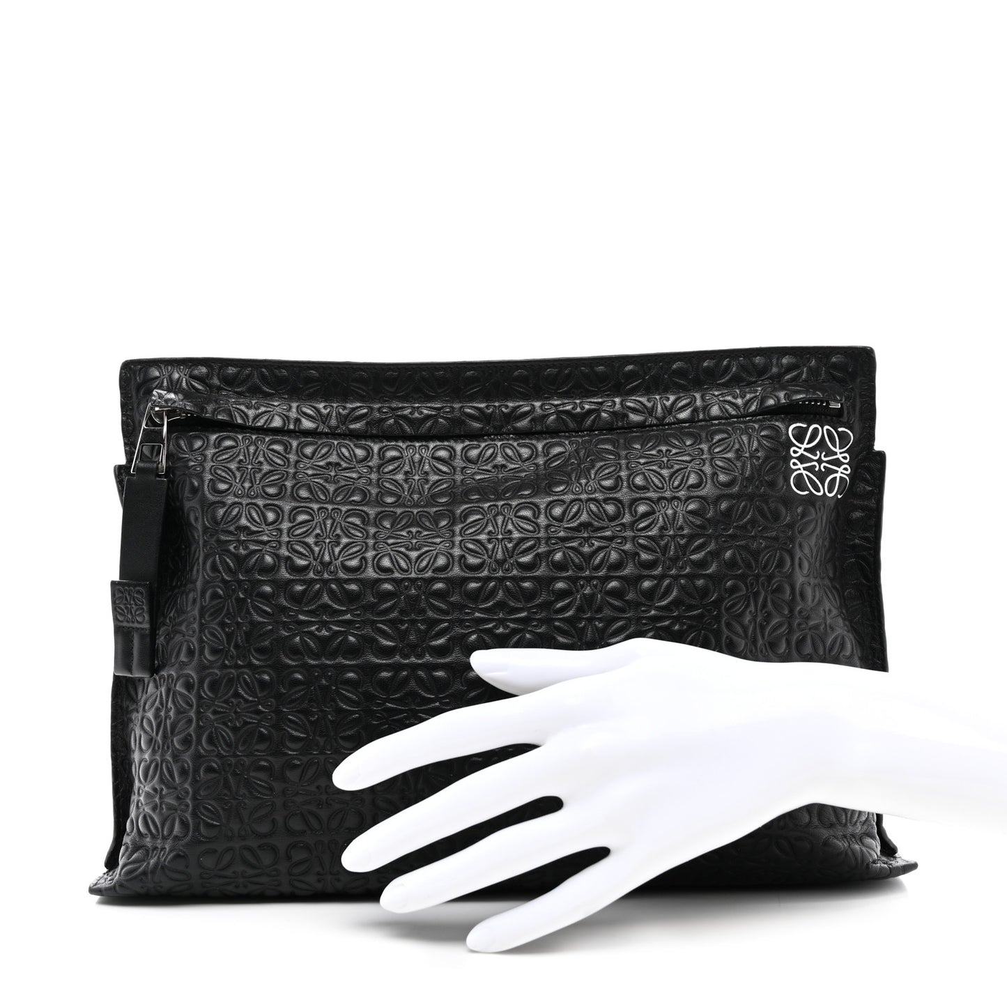 Calfskin Embossed Repeat T Pouch Black
