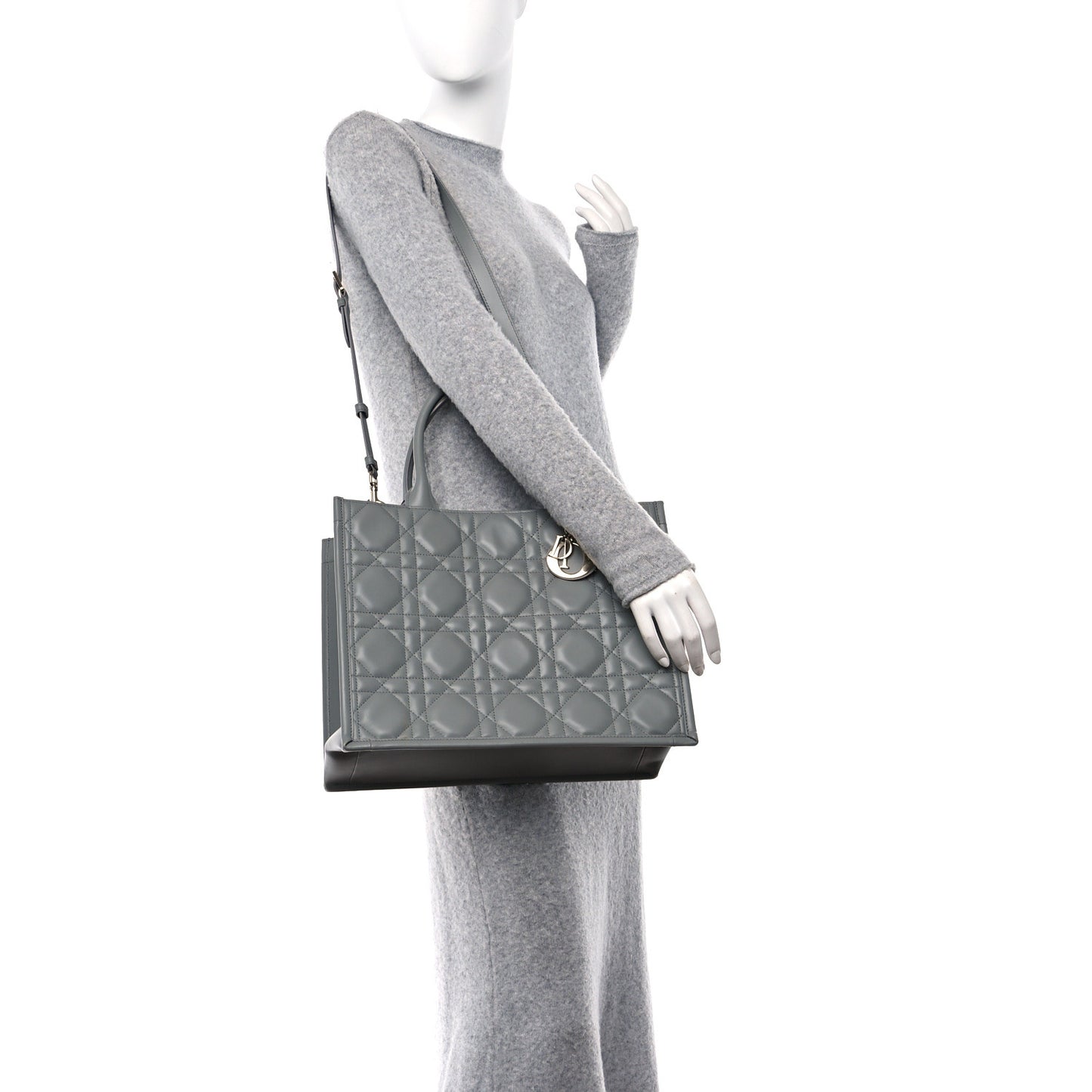Calfskin Macrocannage Medium Book Tote Grey