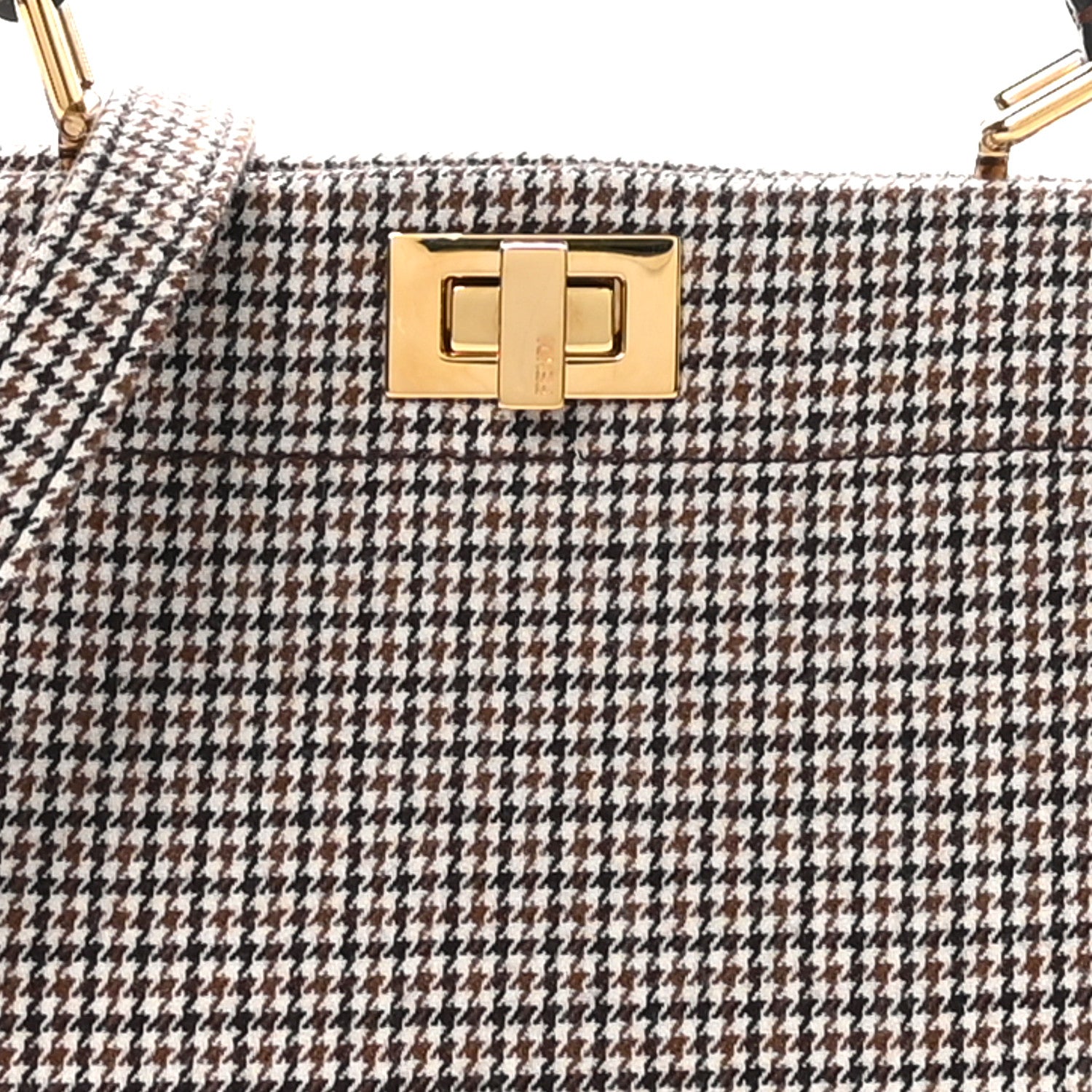 Fendi Wool Fabric Jacquard Cuoio Small Houndstooth FF 1974 Petite Peekaboo I SEE U Satchel Grigio Anthracite 7 of 9