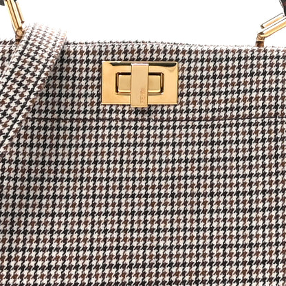 Fendi Wool Fabric Jacquard Cuoio Small Houndstooth FF 1974 Petite Peekaboo I SEE U Satchel Grigio Anthracite 7 of 9