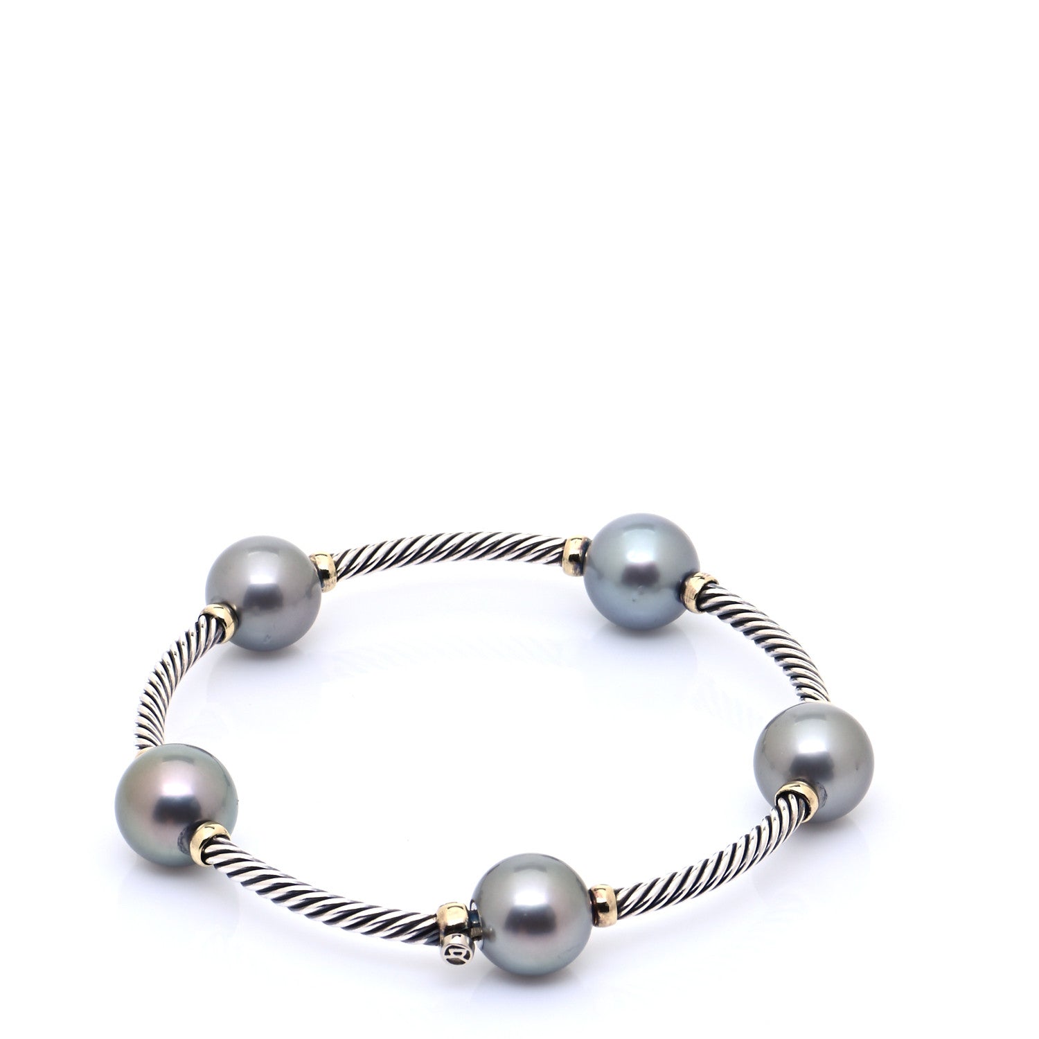 David Yurman Sterling Silver 18K Yellow Gold Pearl Mustique Station Bracelet 3 of 6