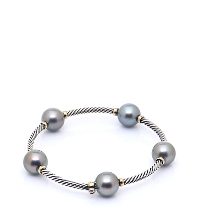 David Yurman Sterling Silver 18K Yellow Gold Pearl Mustique Station Bracelet 3 of 6