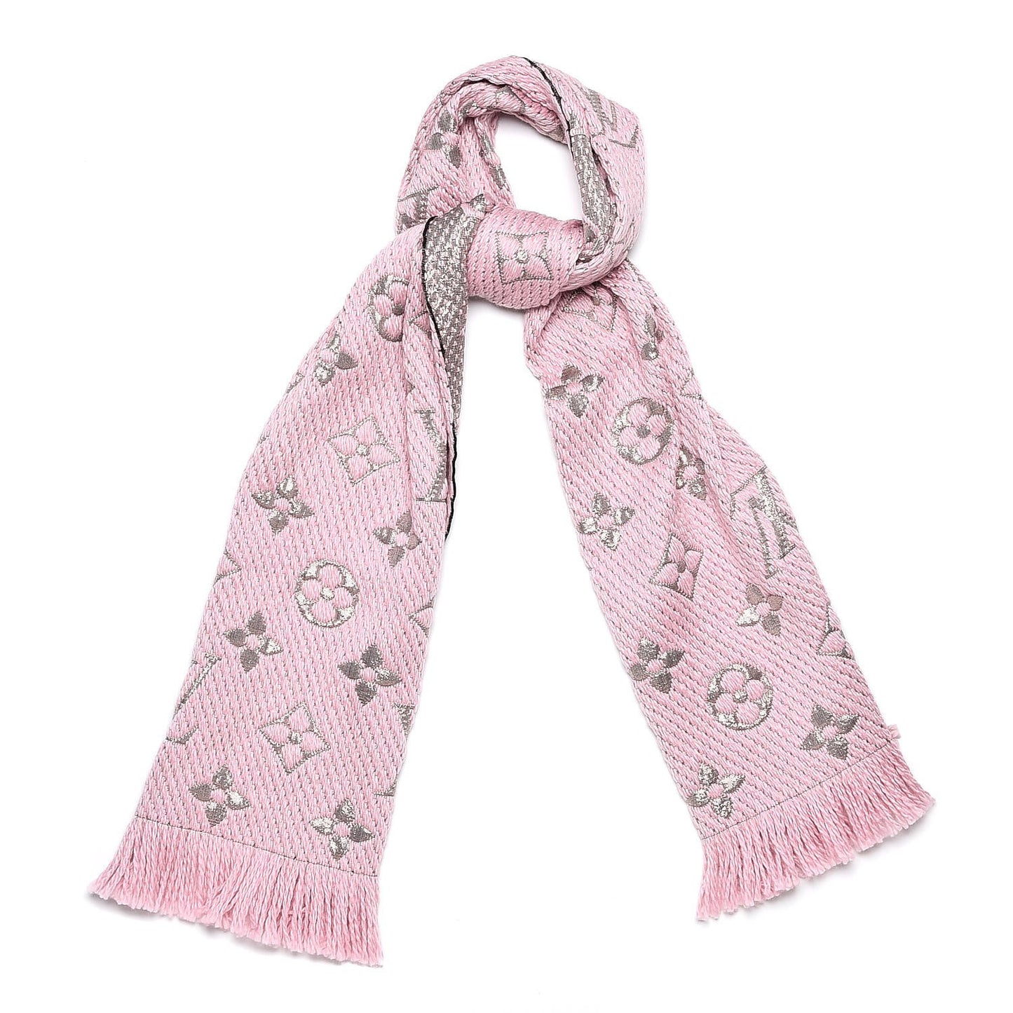 Wool Silk Logomania Shine Scarf Pink