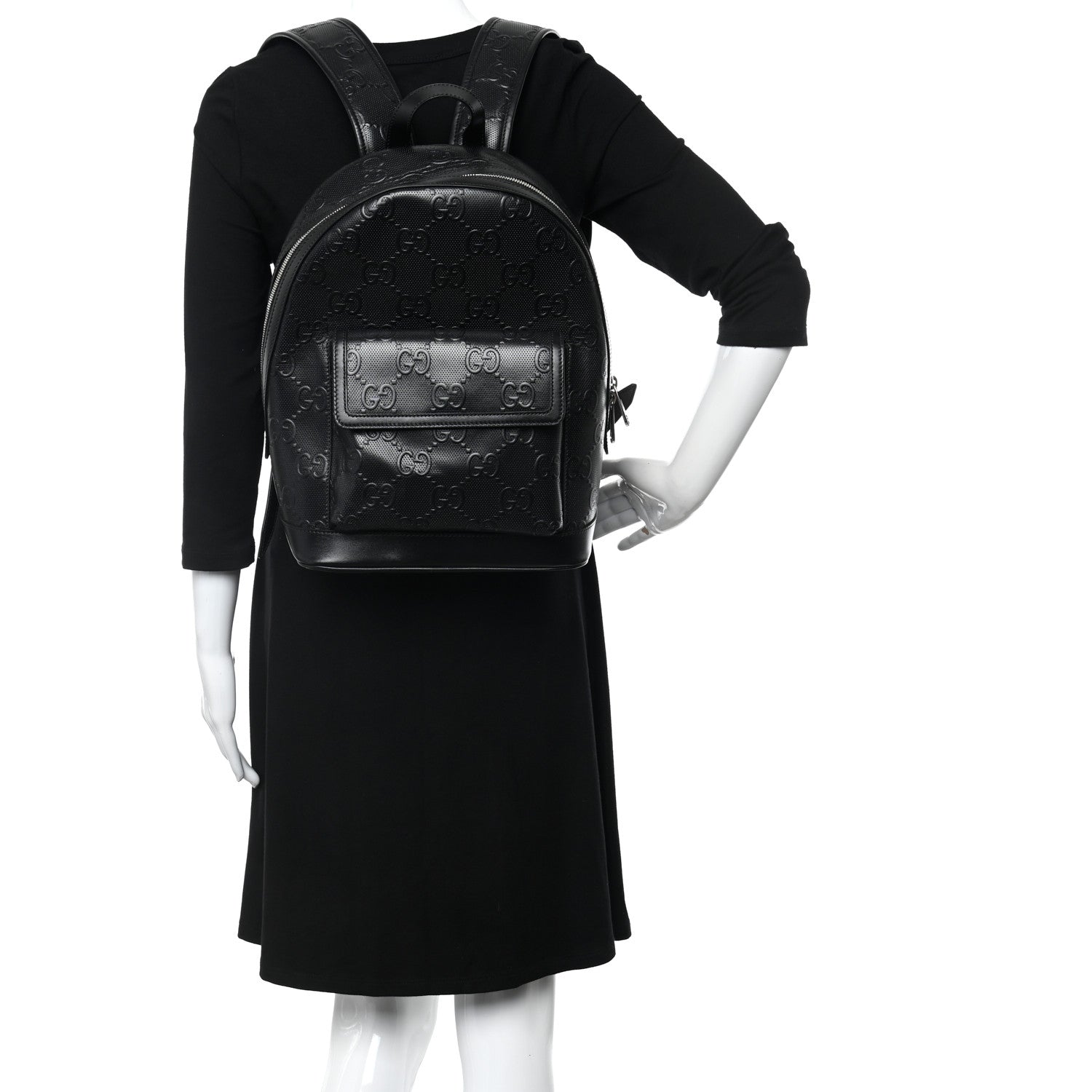 Gucci Calfskin GG Tennis Embossed Backpack Black 2 of 10