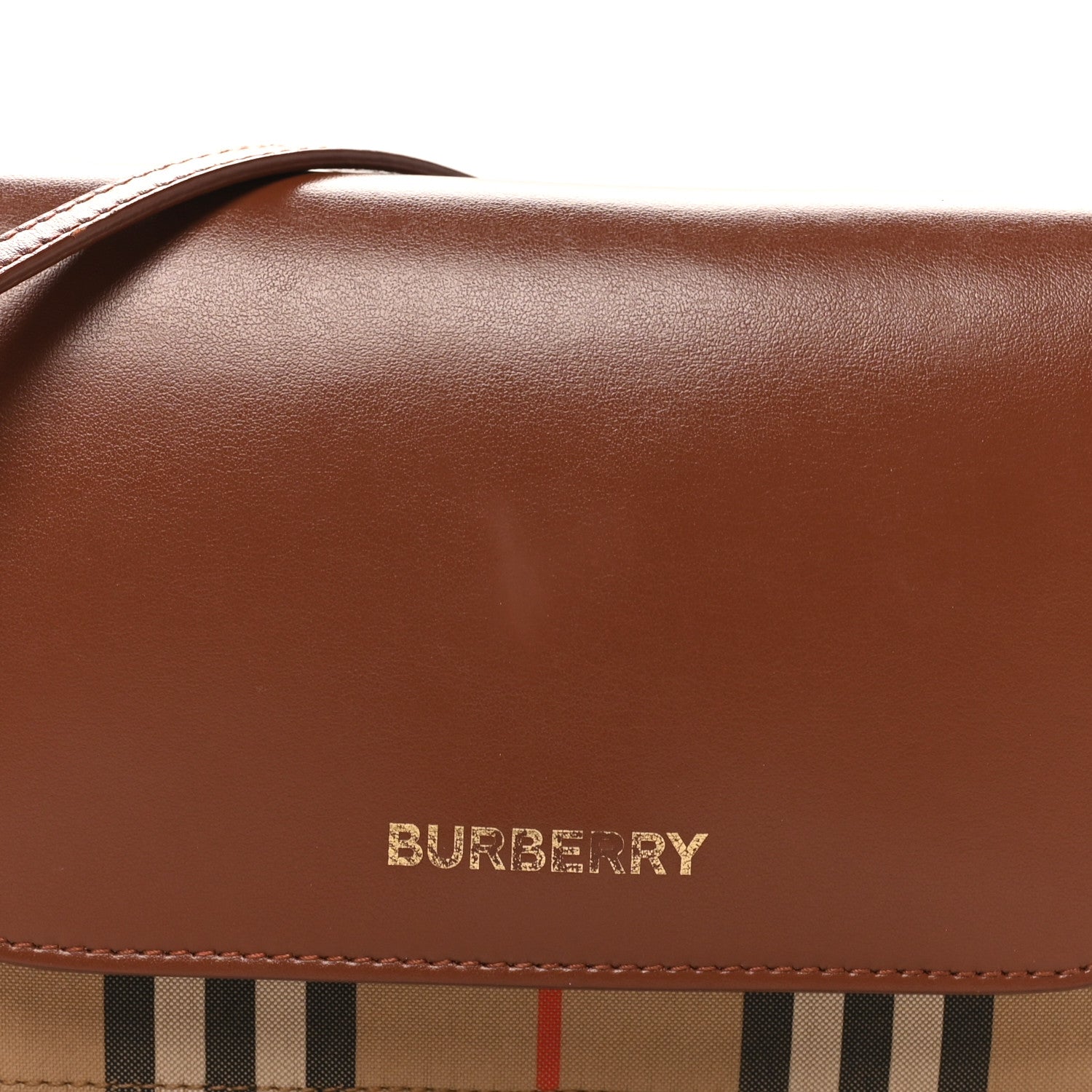 Burberry Calfskin House Check Hampshire Wallet On Chain Tan 7 of 9