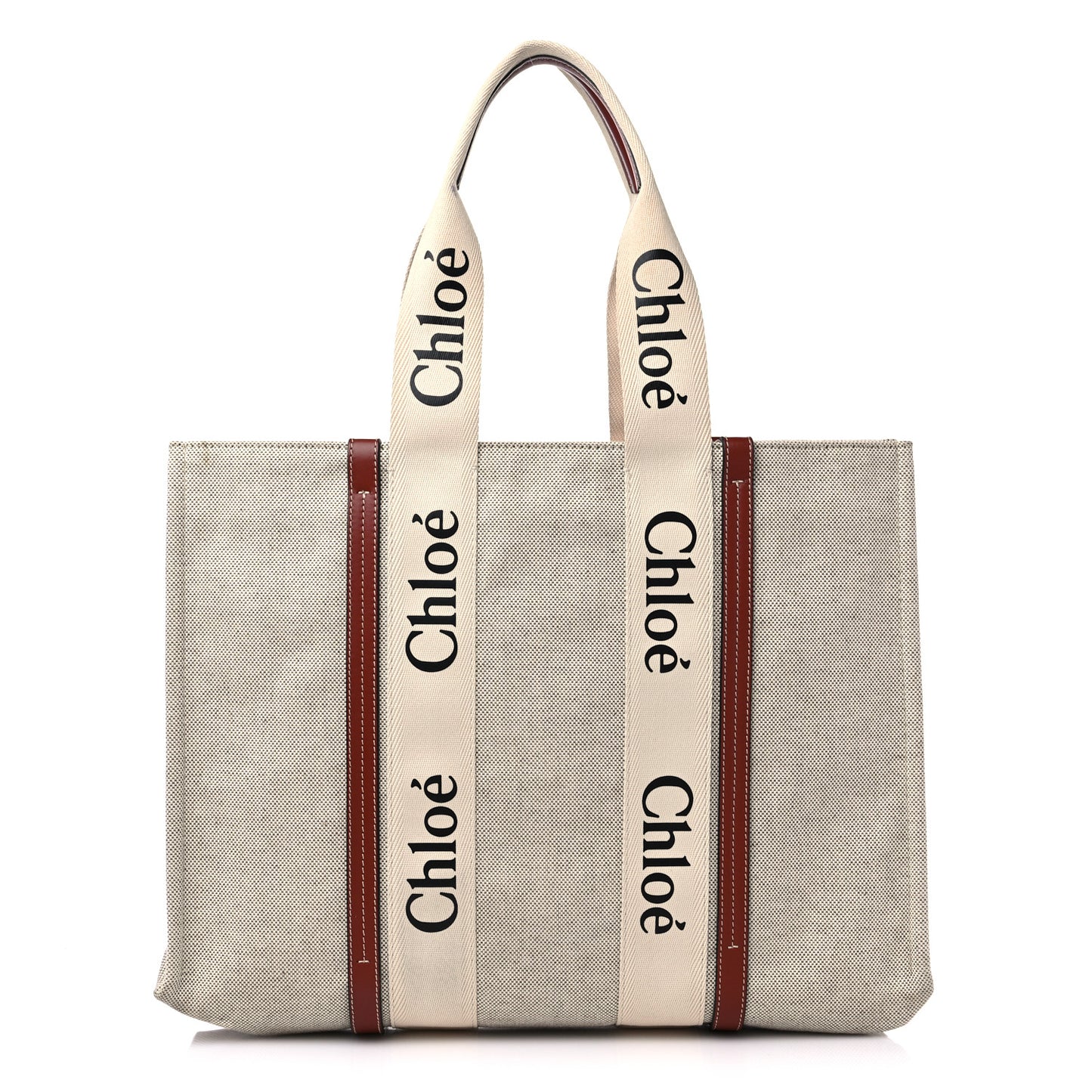 Cotton Calfskin Large Woody Ribbon Tote White Brown