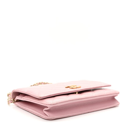 Chanel Caviar Quilted Studded CC Wallet on Chain WOC Light Pink 4 of 11