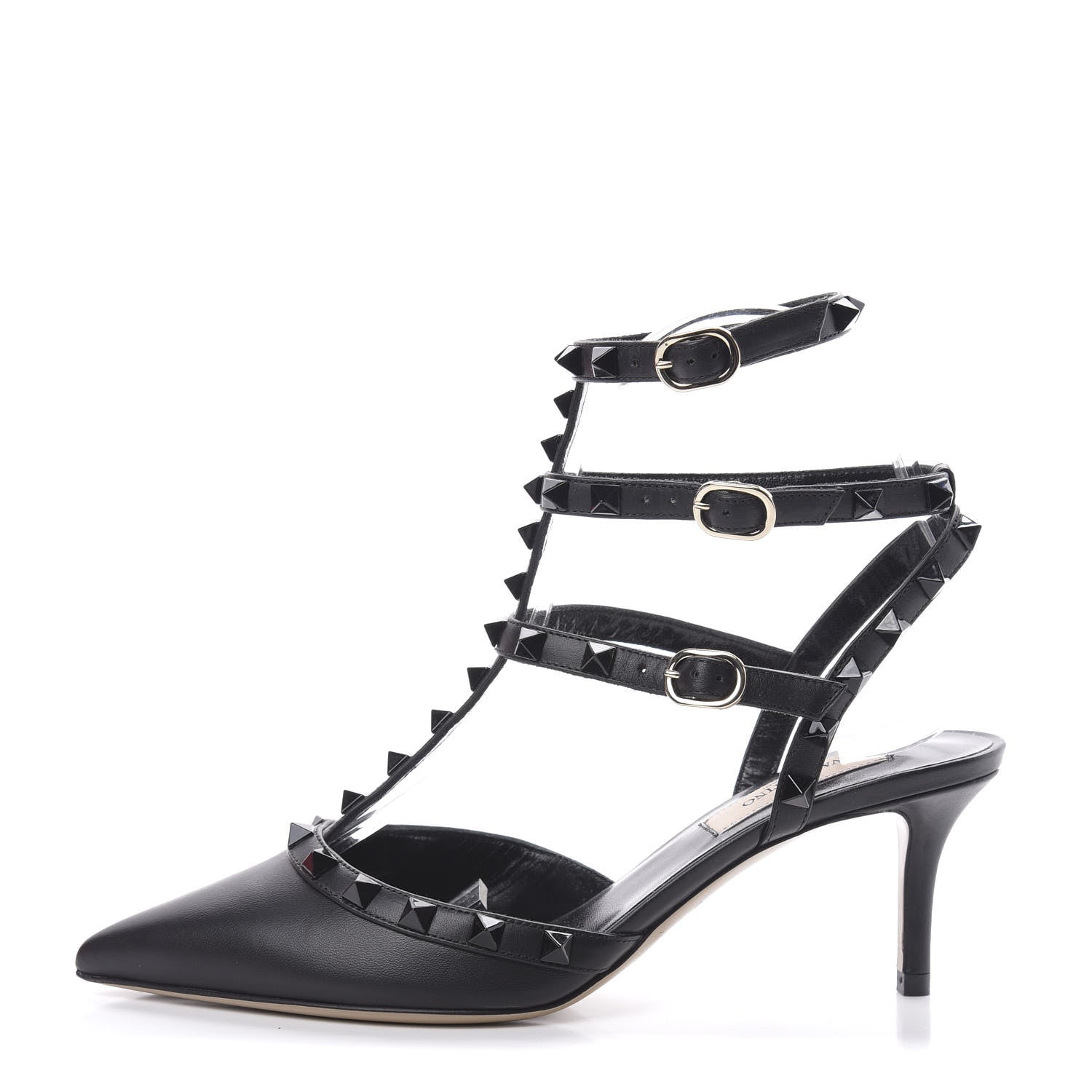 Valentino Garavani Nappa Rockstud Ankle Strap Low Heel Pumps 36.5 Black 1 of 9