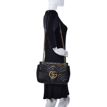 Gucci Calfskin Matelasse Medium GG Marmont Shoulder Bag Black 2 of 9