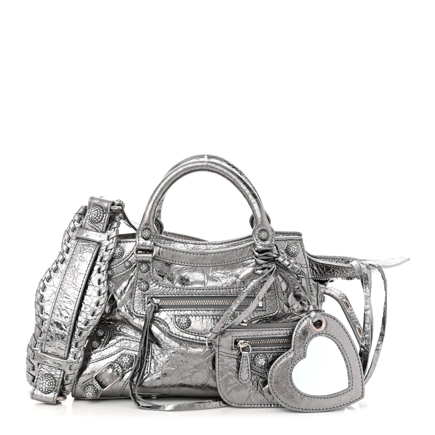 Agneau Arena Crystal Neo Cagole Handbag XS Silver
